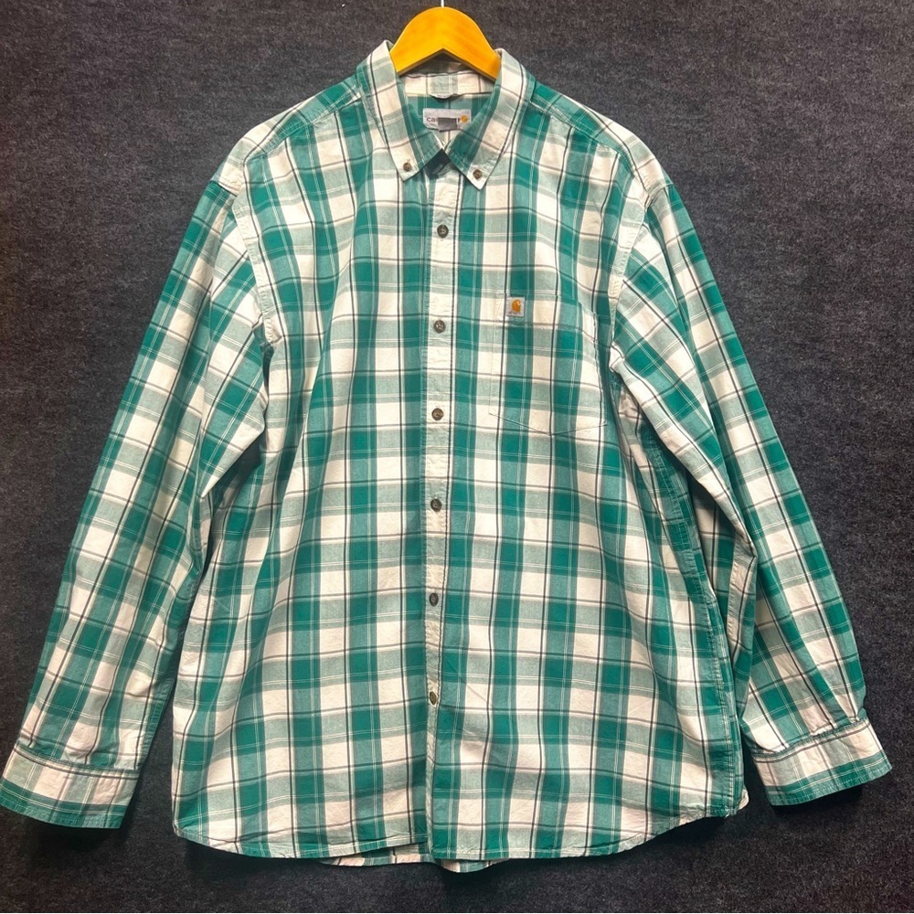 Carhartt Mens Green Plaid Relaxed Fit long sleeve button down shirt size XL